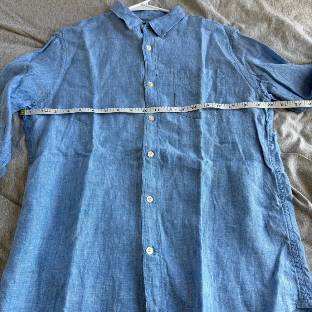 Banana Republic Mens 100% Linen Top Small Blue Button Up Camden Beach Nautical